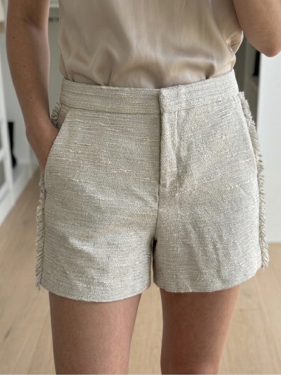 Banana Republic Pants - Banana Republic Tweed Shorts Sz 0 Gold Metallic Fringe Hem High Waist Trouser